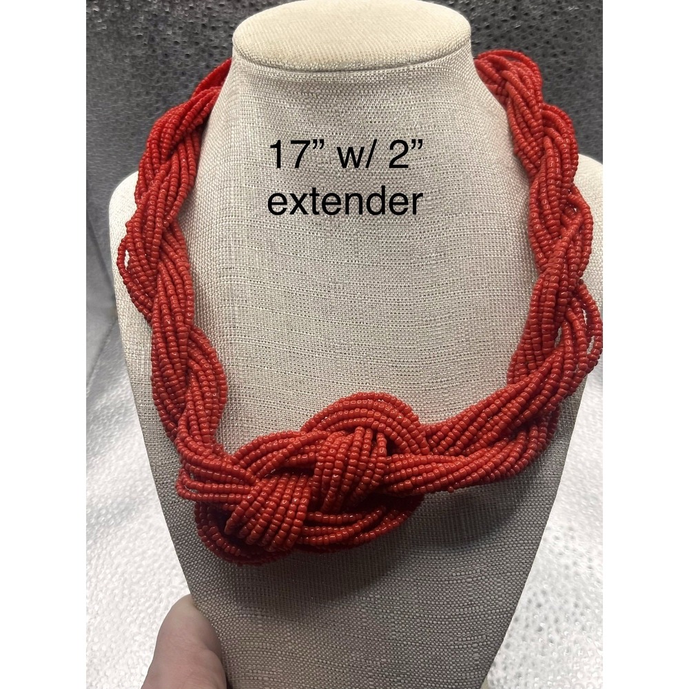 Orange‎ 17" Seed Bead Boho Twisted Knot Statement Necklace